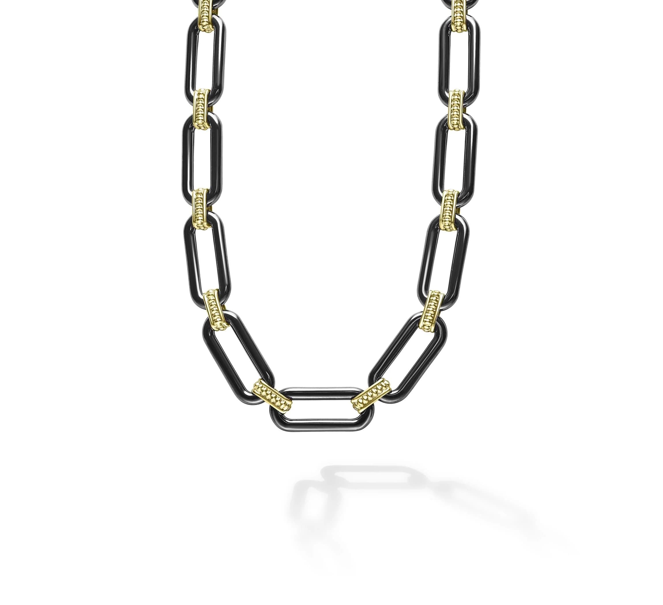 Lagos Signature Caviar 9mm 18K Gold and Black Ceramic Link Necklace