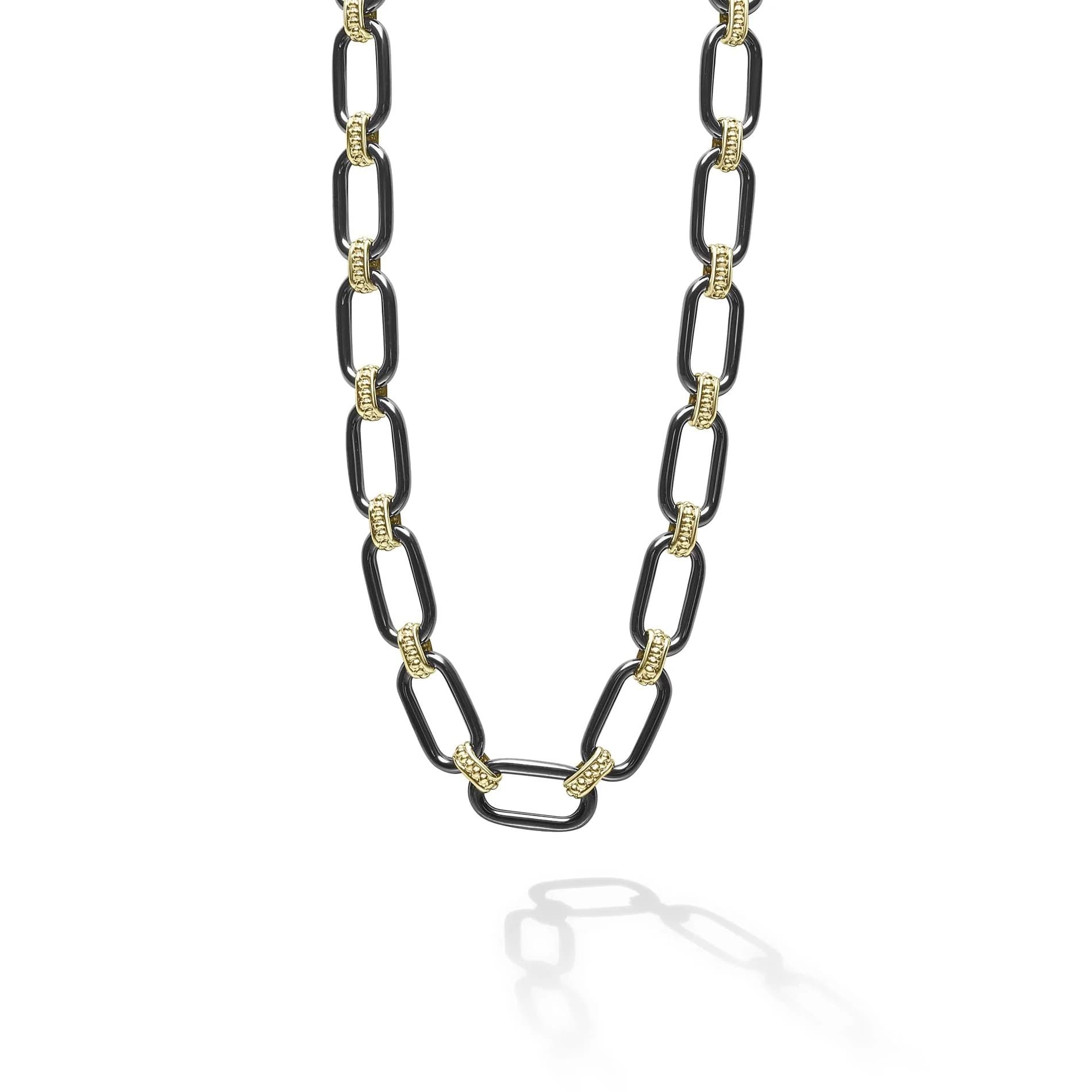 Lagos Signature Caviar 6mm 18K Gold and Black Ceramic Link Necklace 0