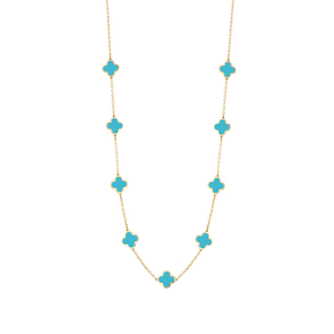 Clover Station Necklace in Yellow Gold with Turquoise 0