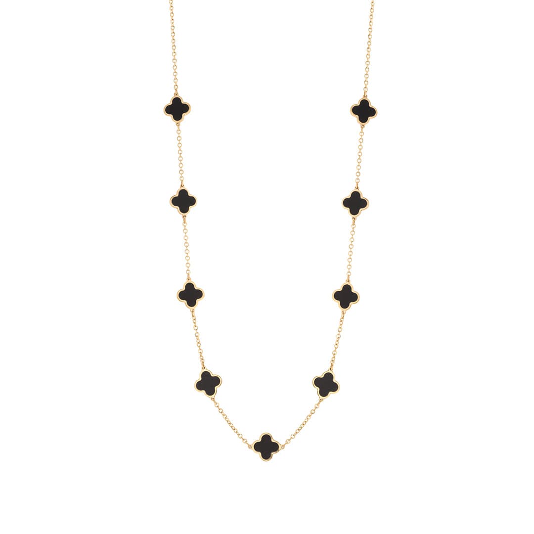 Clover Station Necklace in Yellow Gold with Black Onyx 0