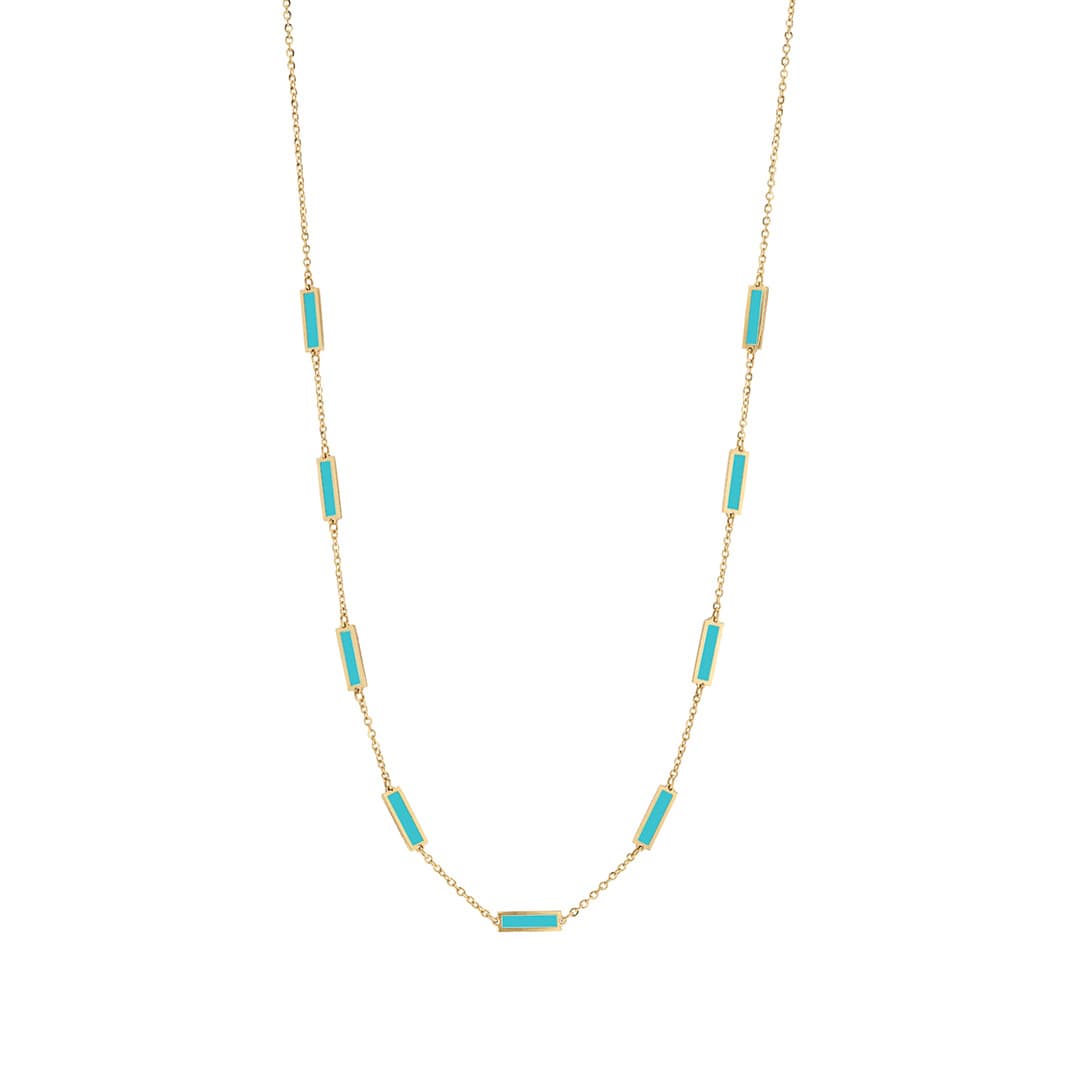 Bar Station Necklace in Yellow Gold with Turquoise  0