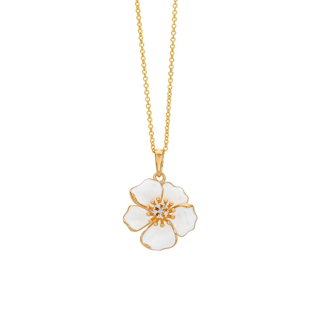 White Enamel and Diamond Flower Necklace 0