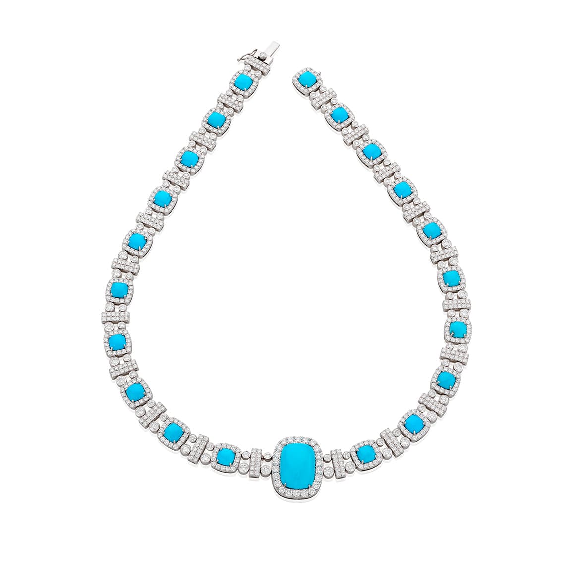 Turquoise and Diamond Collar Necklace in 18k White Gold