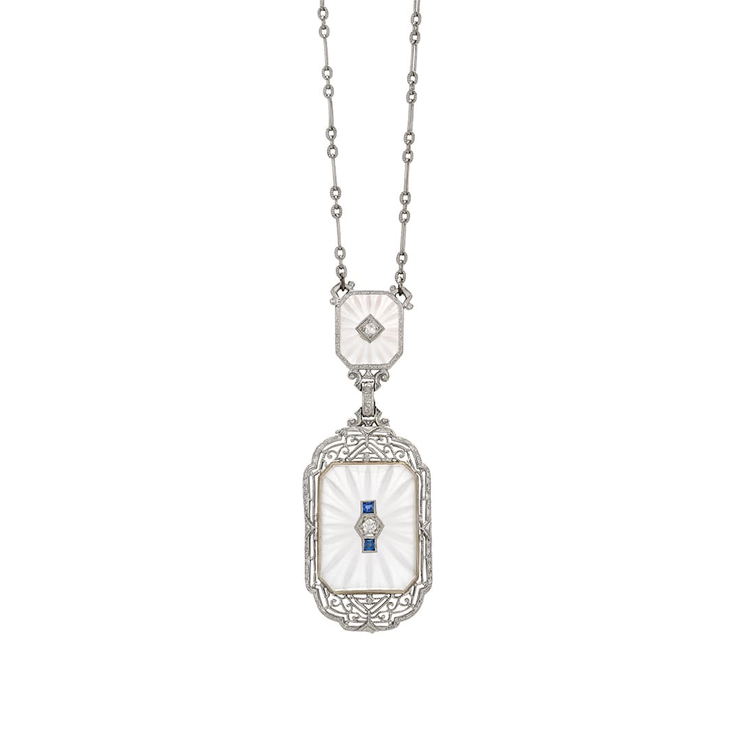 Estate Collection Sapphire and Diamond Camphor Glass  Necklace 0