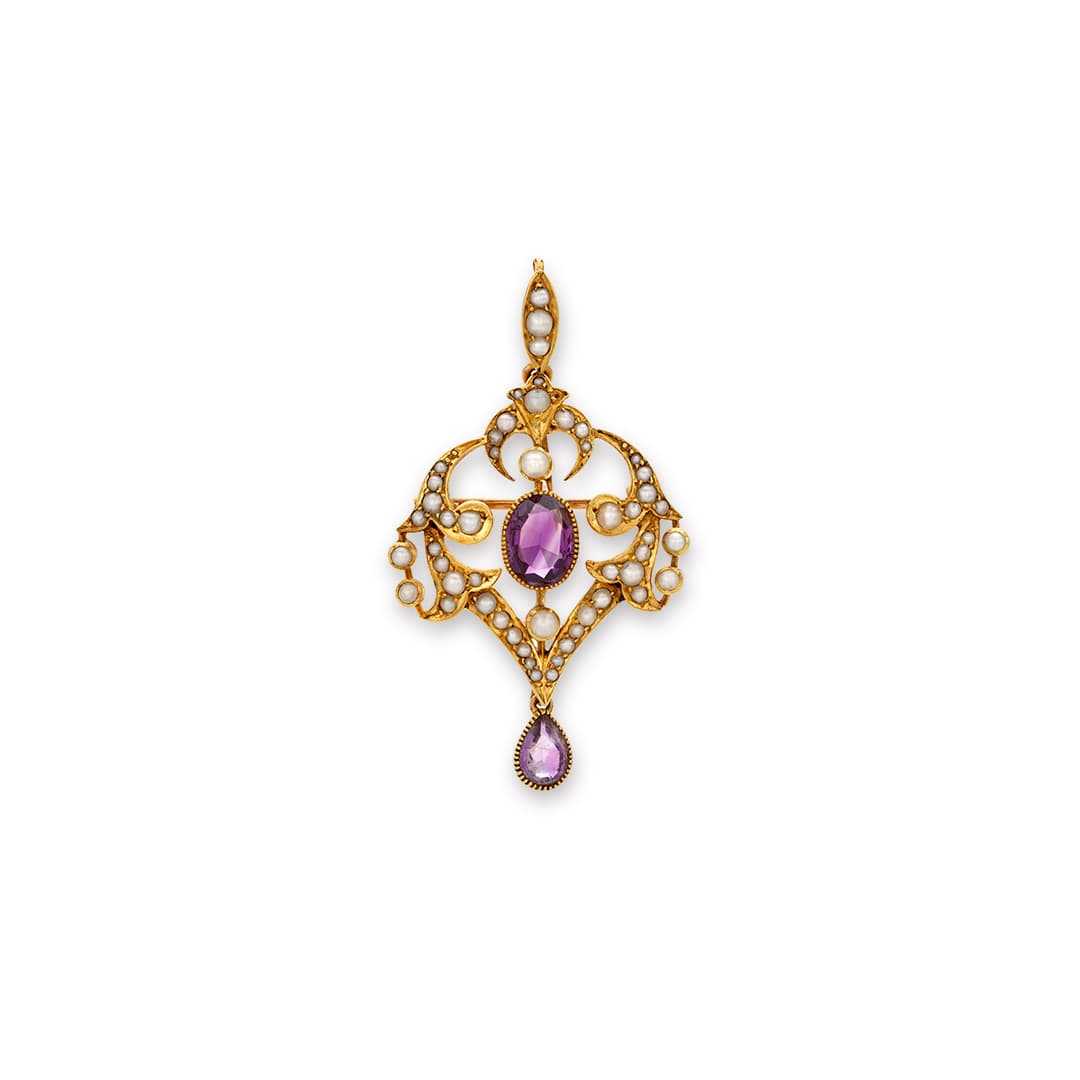 Estate Collection Victorian Amethyst and Pearl Pendant Pin 0