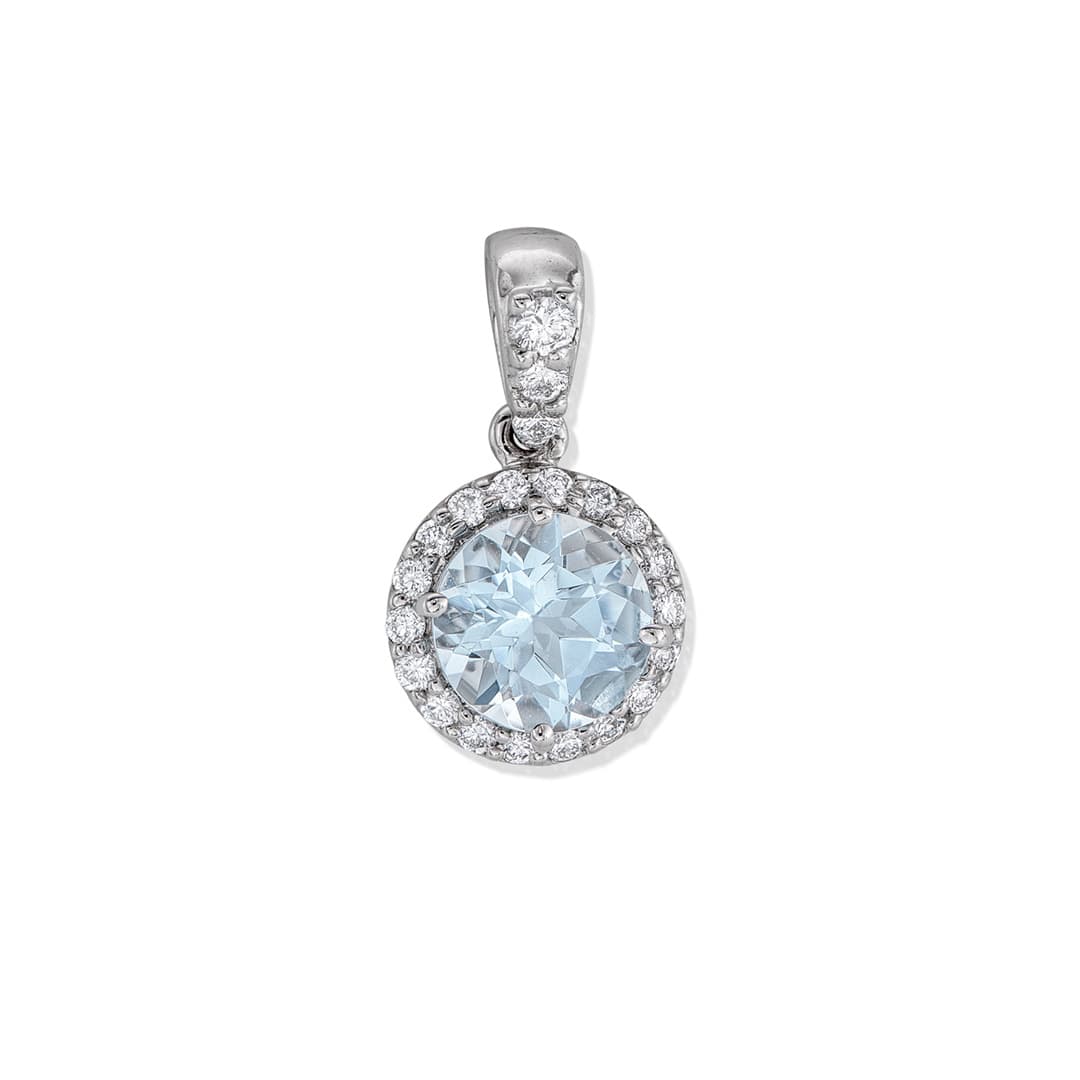 Aquamarine and Diamond Halo White Gold Pendant 0