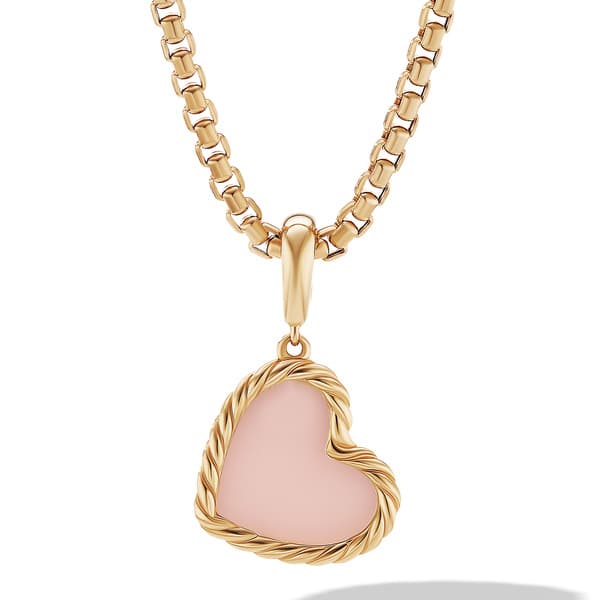 David Yurman DY Elements Heart Amulet in 18k Yellow Gold with Pink Opal