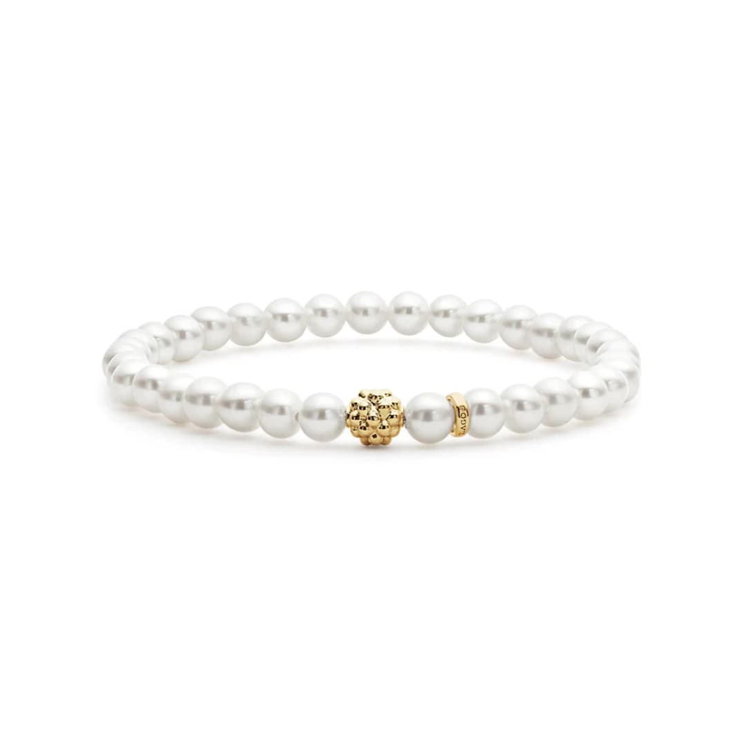 Lagos Caviar Icon Pearl Gold Station Bead Bracelet 0