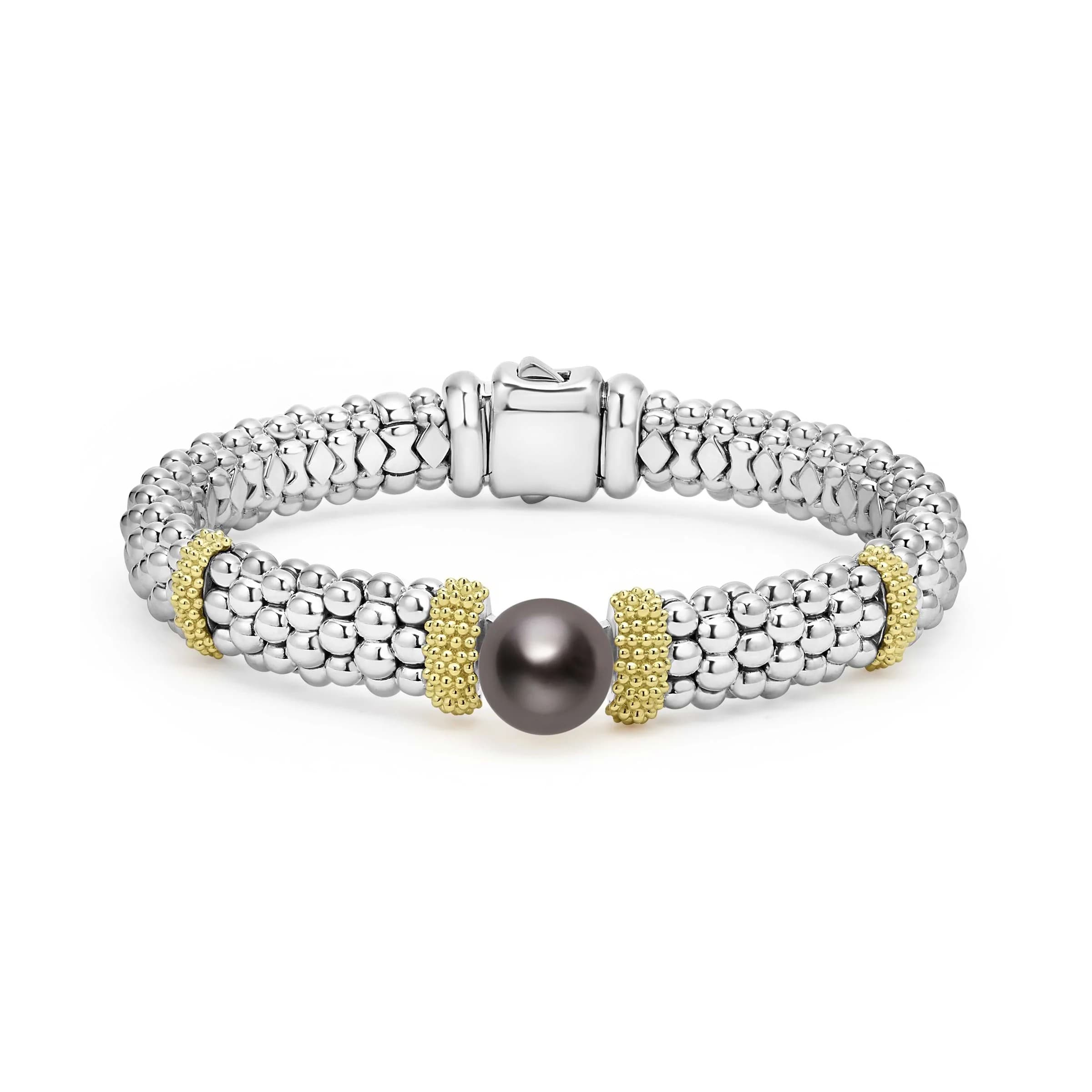 Lagos Luna 9mm Two-Tone Tahitian Black Pearl Caviar Bracelet