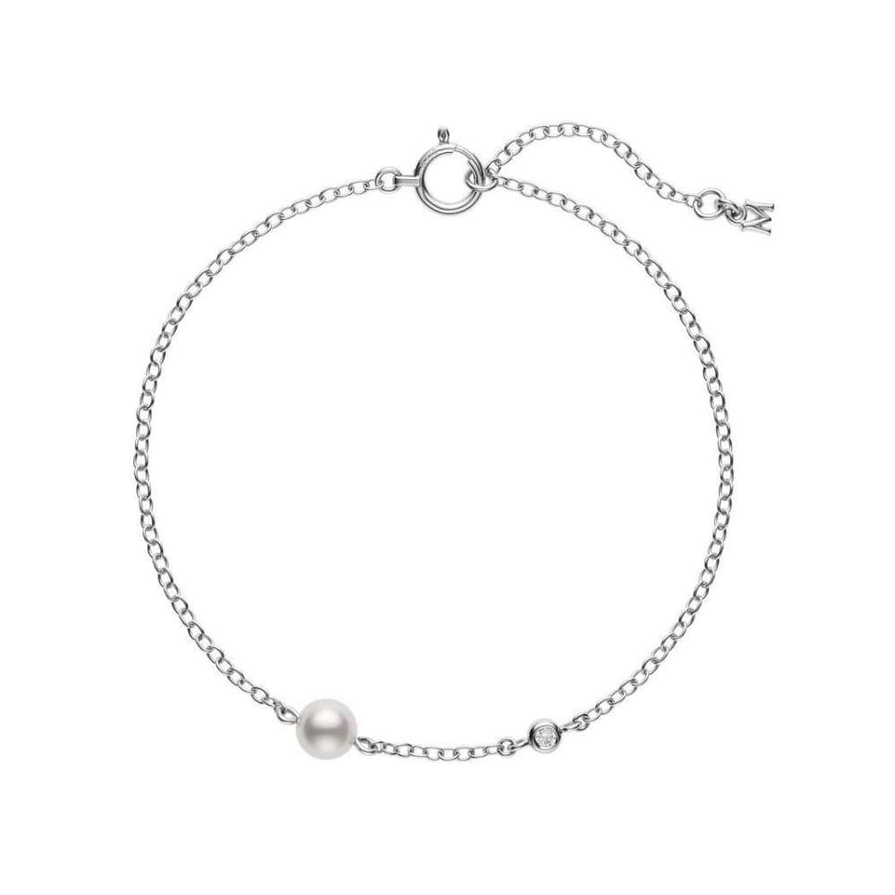 Mikimoto White Gold Akoya Pearl and Diamond Station Bracelet 0