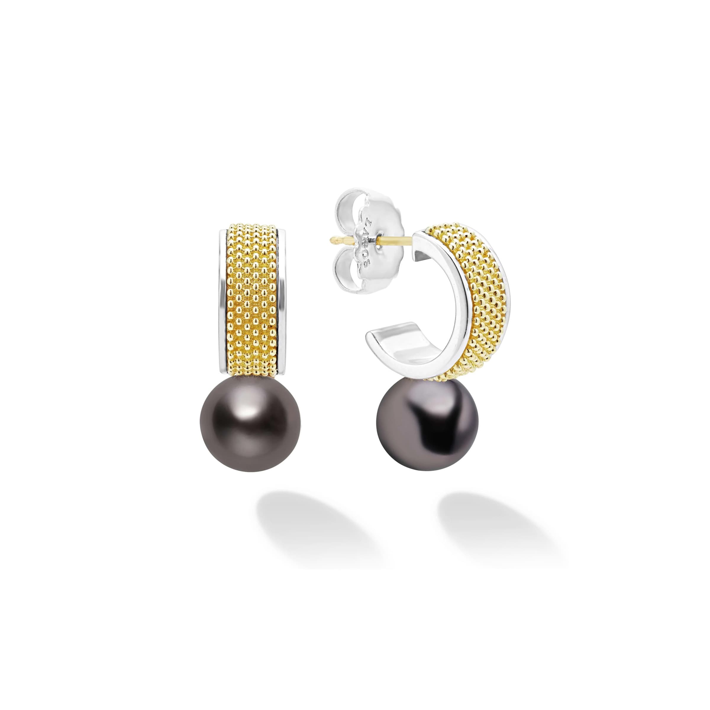 Lagos Luna Two-Tone Tahitian Black Pearl Hoop Earrings 0