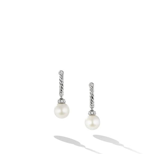 David Yurman Pearl and Pave Solari Drop Earrings in Sterling Silver with Diamonds