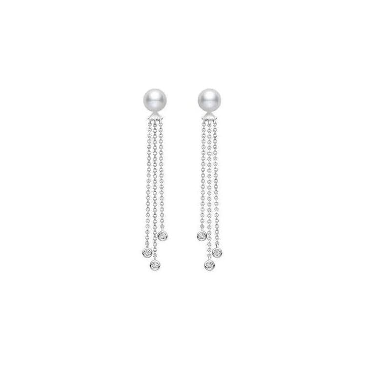 Mikimoto Pearl and Diamond Chain Dangle Earrings