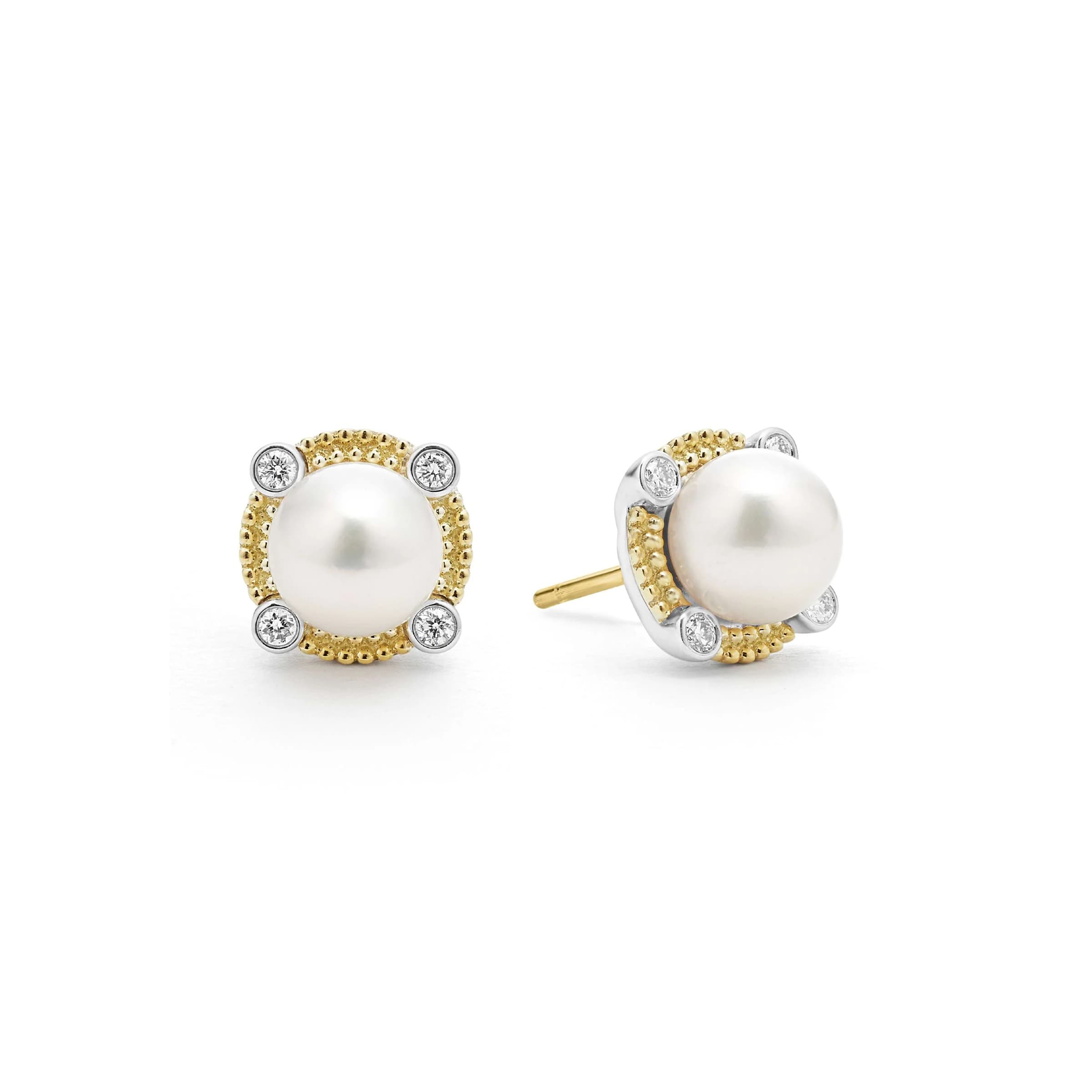 Lagos Luna Pearl Diamond Stud Earrings