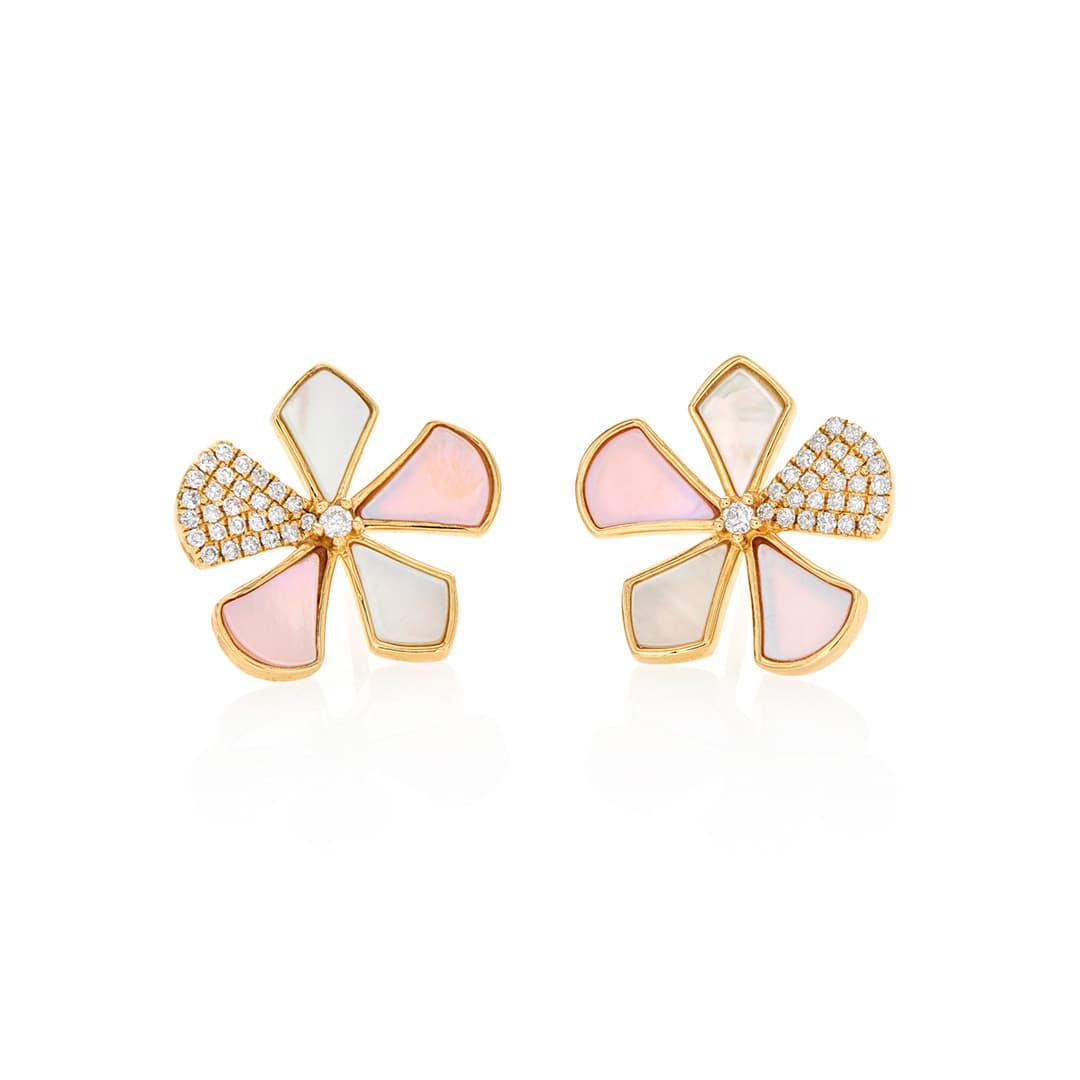 Mother of Pearl and Diamond Flower Stud Earrings 0