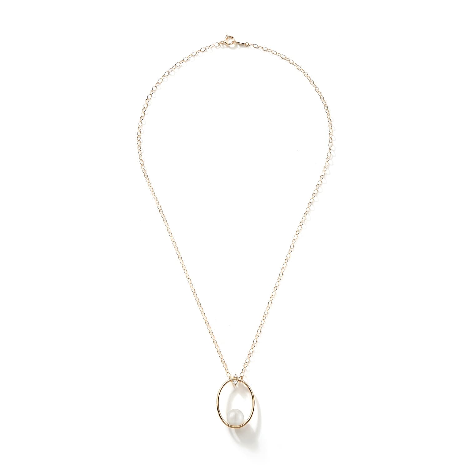 Mizuki Pearl & Diamond Open Oval Pendant Necklace