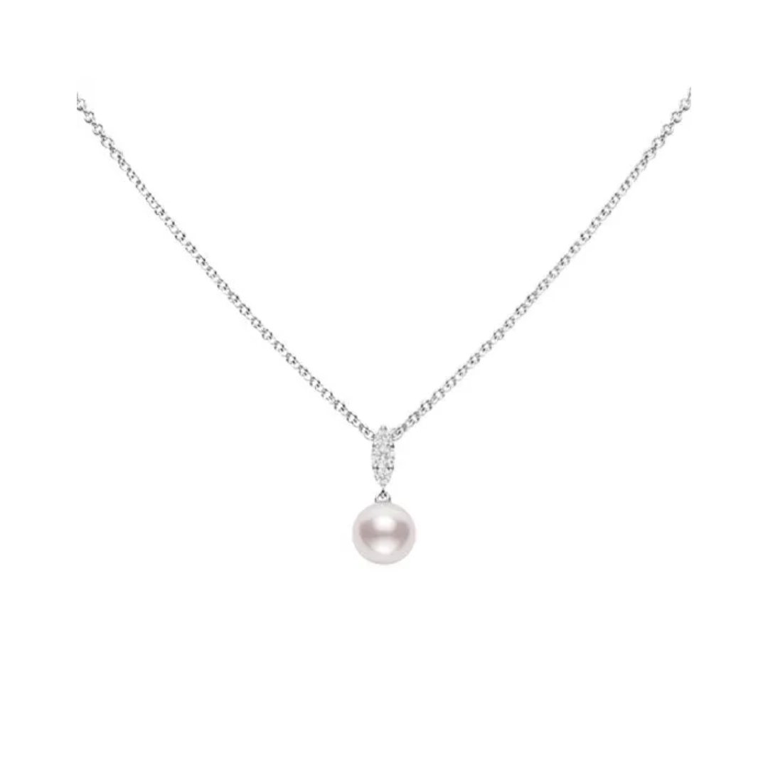 Mikimoto Morning Dew 7.5mm A Akoya Cultured Pearl Pendant Necklace in White Gold