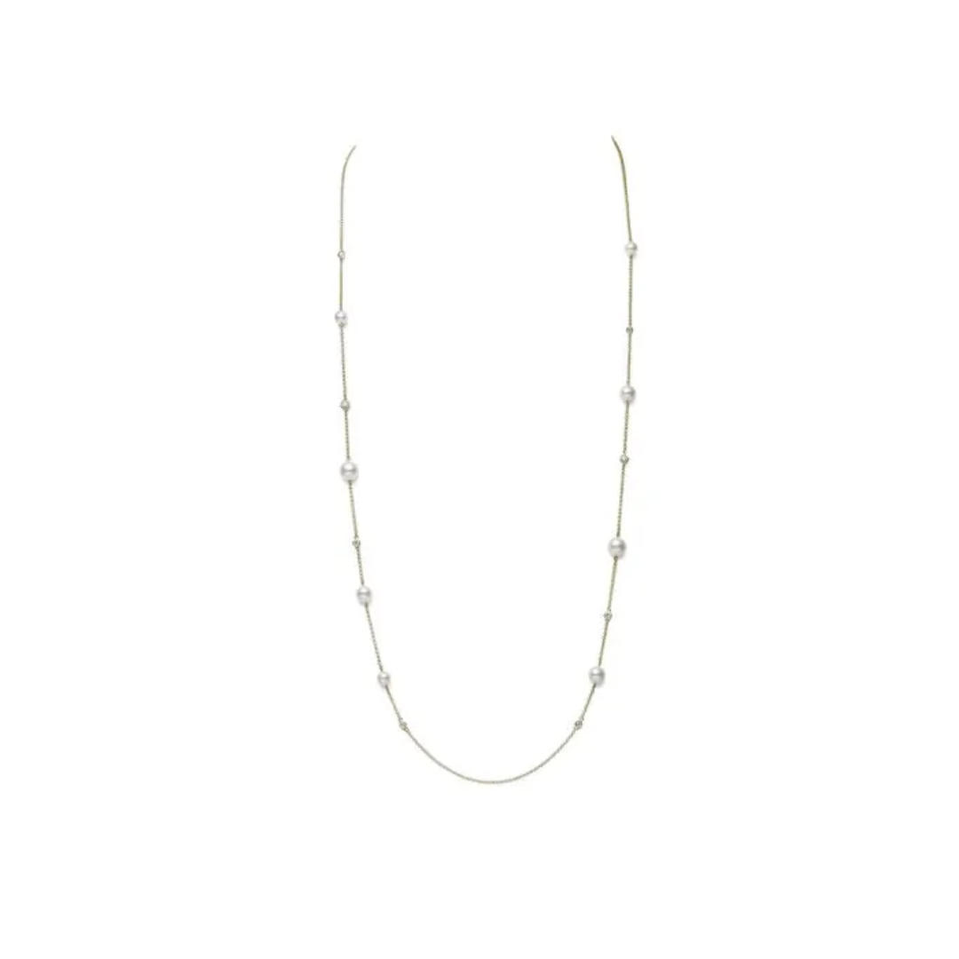 Mikimoto A Akoya Cultured Pearl and Diamond Station Necklace