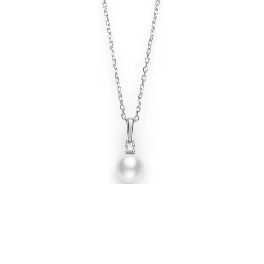 Mikimoto White Gold Akoya Pearl and Diamond Pendant Necklace