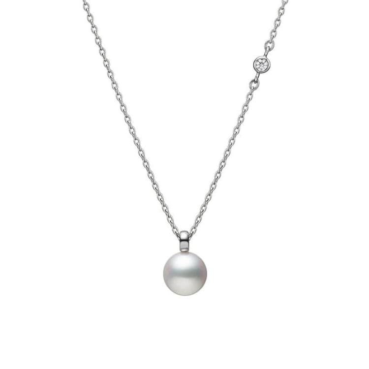 Mikimoto Akoya Pearl and Bezel Diamond White Gold Necklace