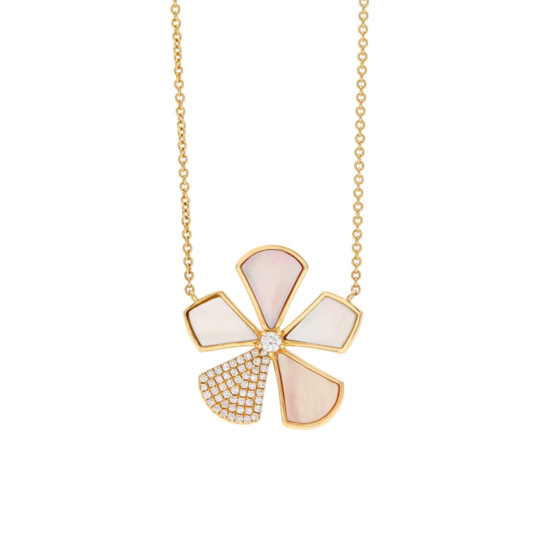 Mother of Pearl and Diamond Flower Necklace