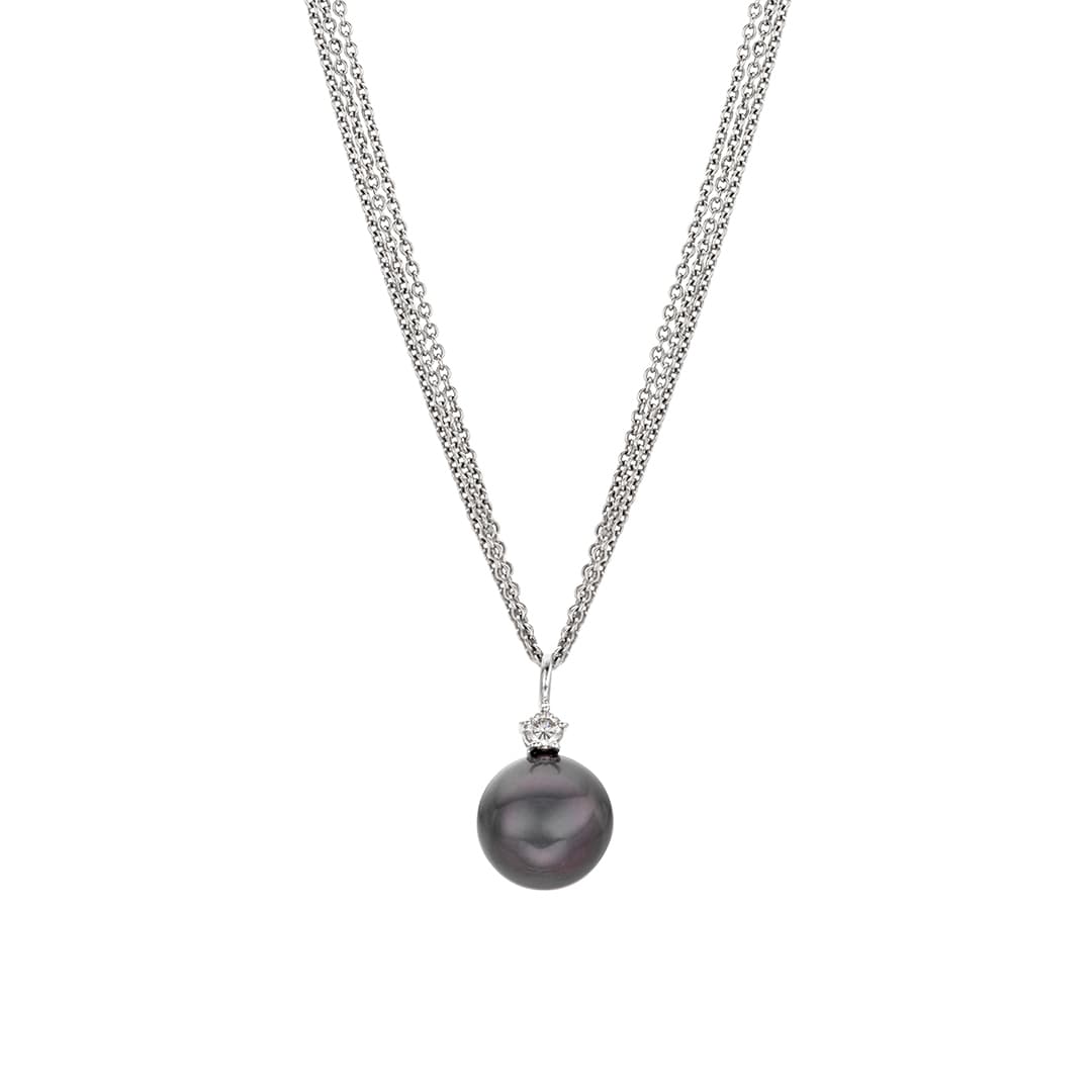 10mm Black South Sea Pearl and Diamond Pendant Necklace