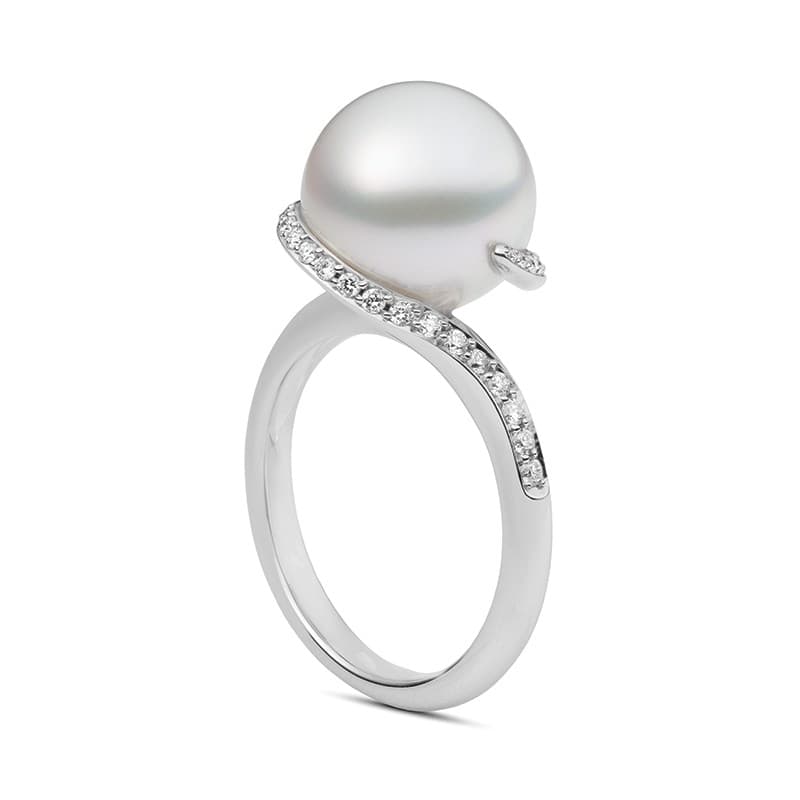 Mikimoto White South Sea Pearl and Diamond Twist Ring 0