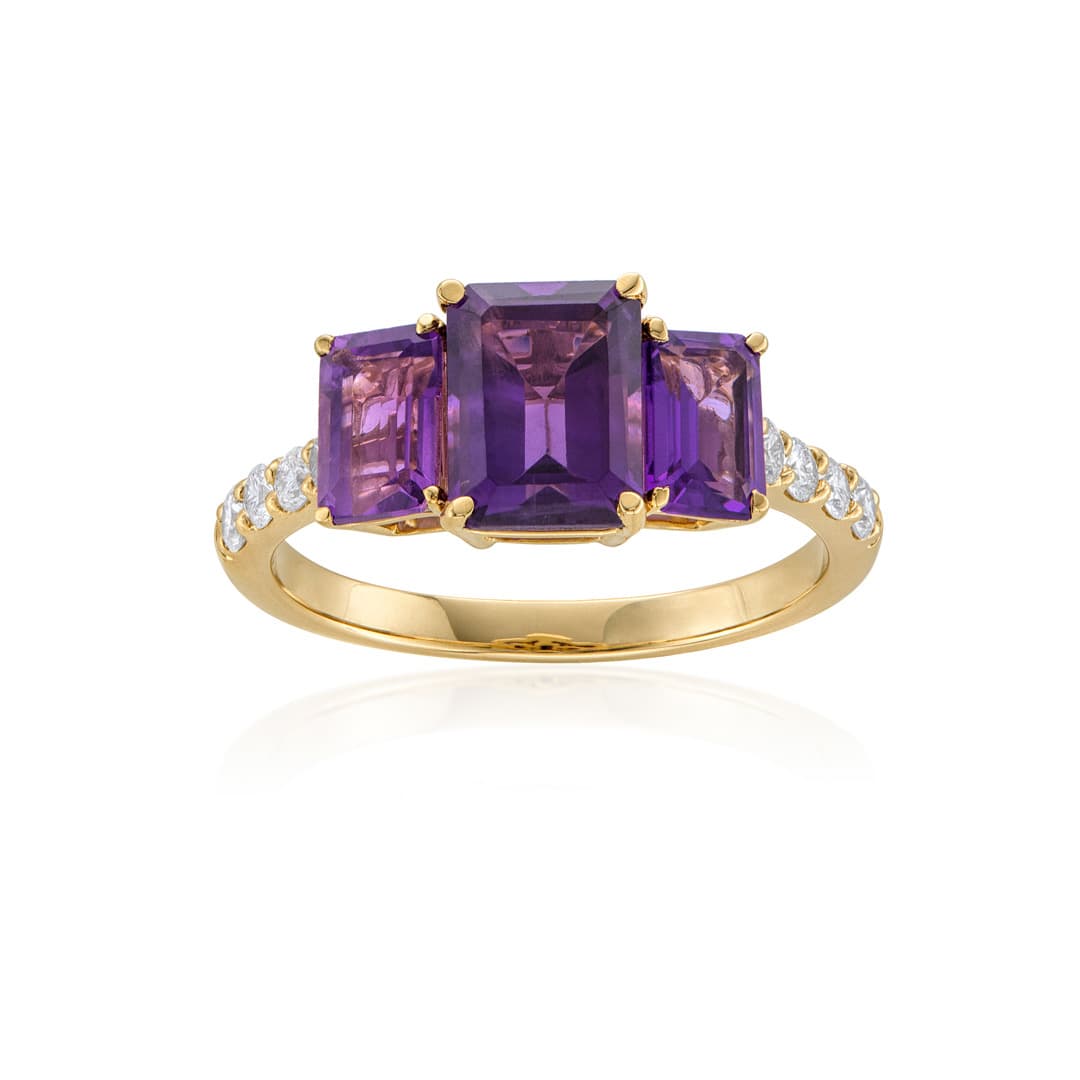 Emerald-Cut Amethyst Three-Stone Ring