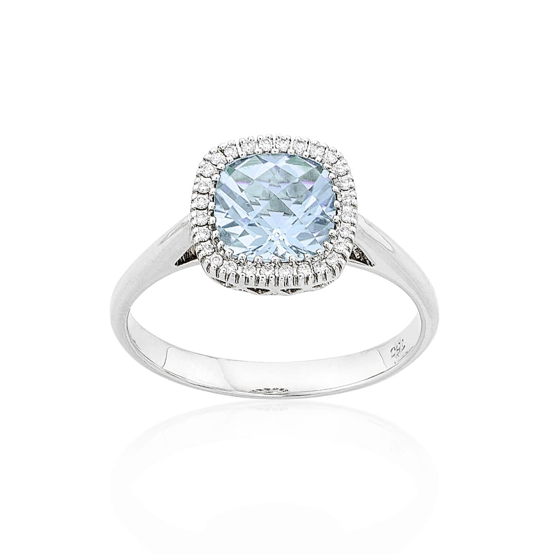 White Gold Aquamarine & Diamond Cushion-Shape Ring 0