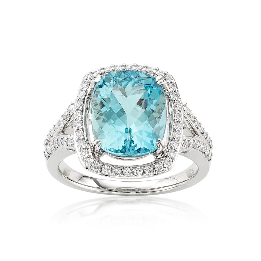 4.25 CT Cushion Cut Aquamarine & Diamond Ring