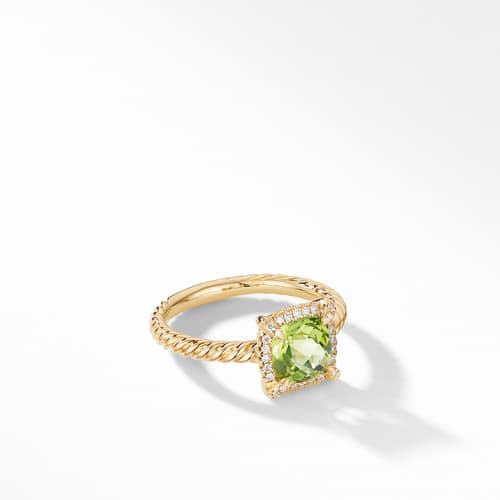 David Yurman Petite Chatelaine Pav? Bezel Ring in 18K Yellow Gold with Peridot
