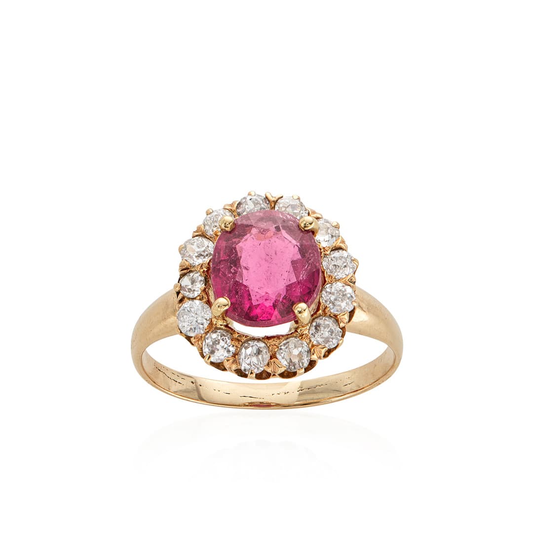 Estate Collection 1880s Pink Tourmaline and Diamond Halo Ring 0