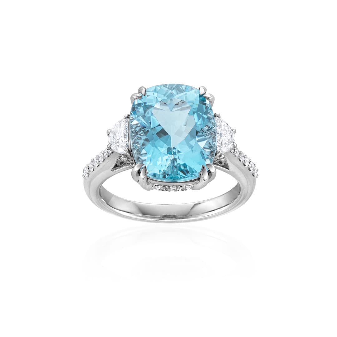 5.62 CT Cushion Aquamarine and Diamond White Gold Ring 0