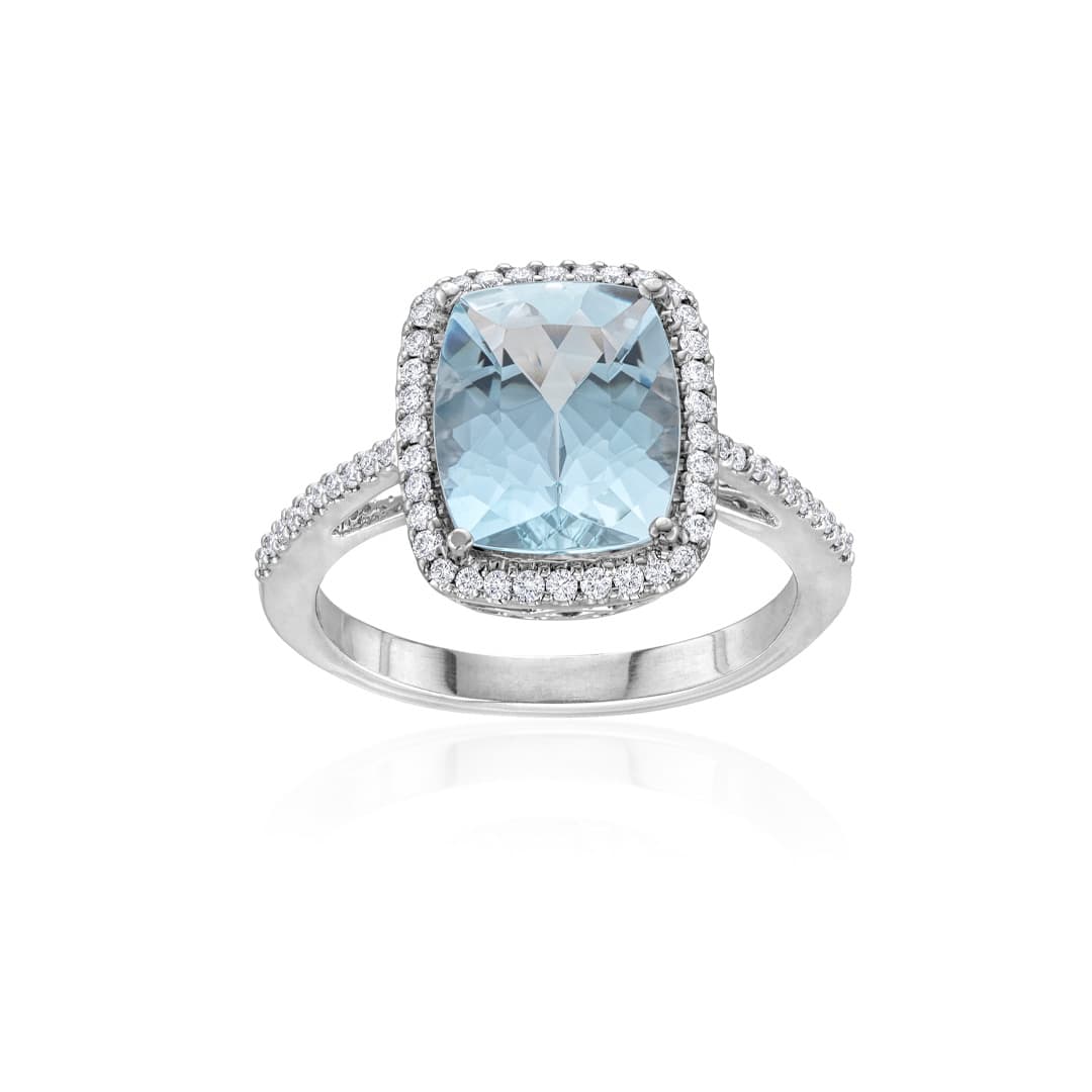 5.62 CT Cushion Aquamarine and Diamond Halo Ring