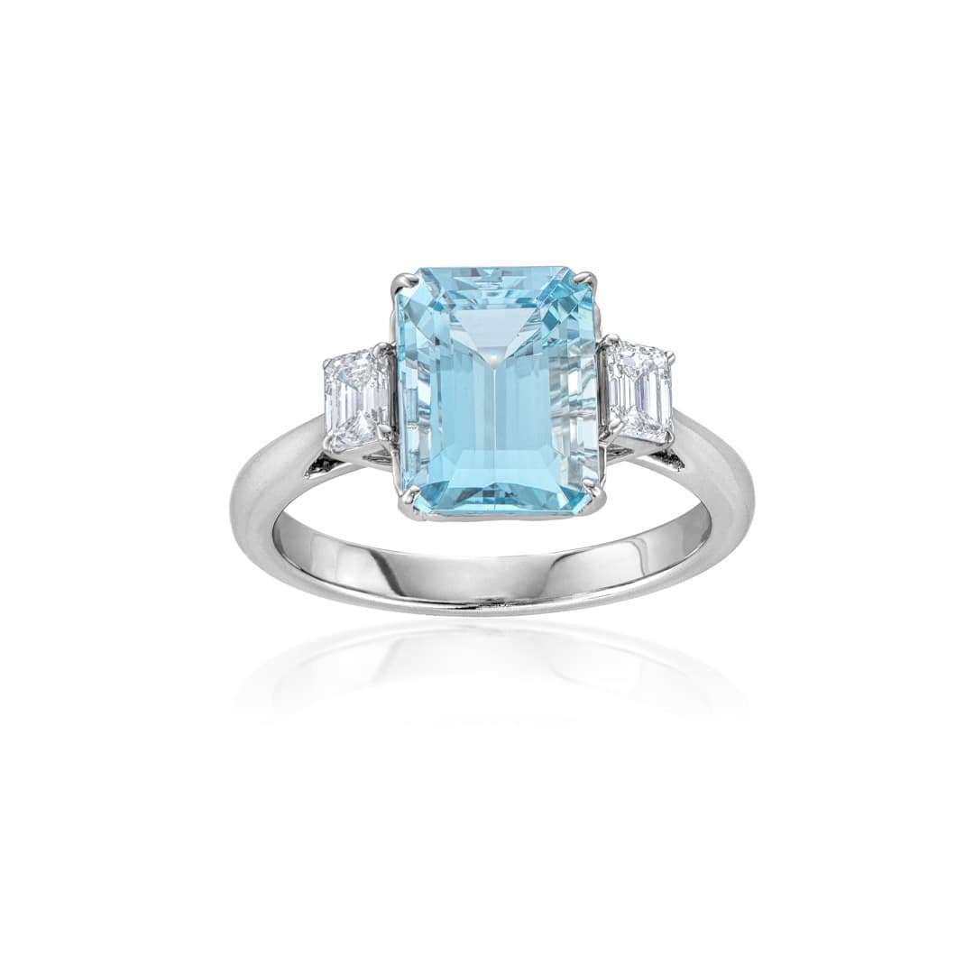 2.98 CT Emerald Cut Aquamarine and Diamond Ring 0