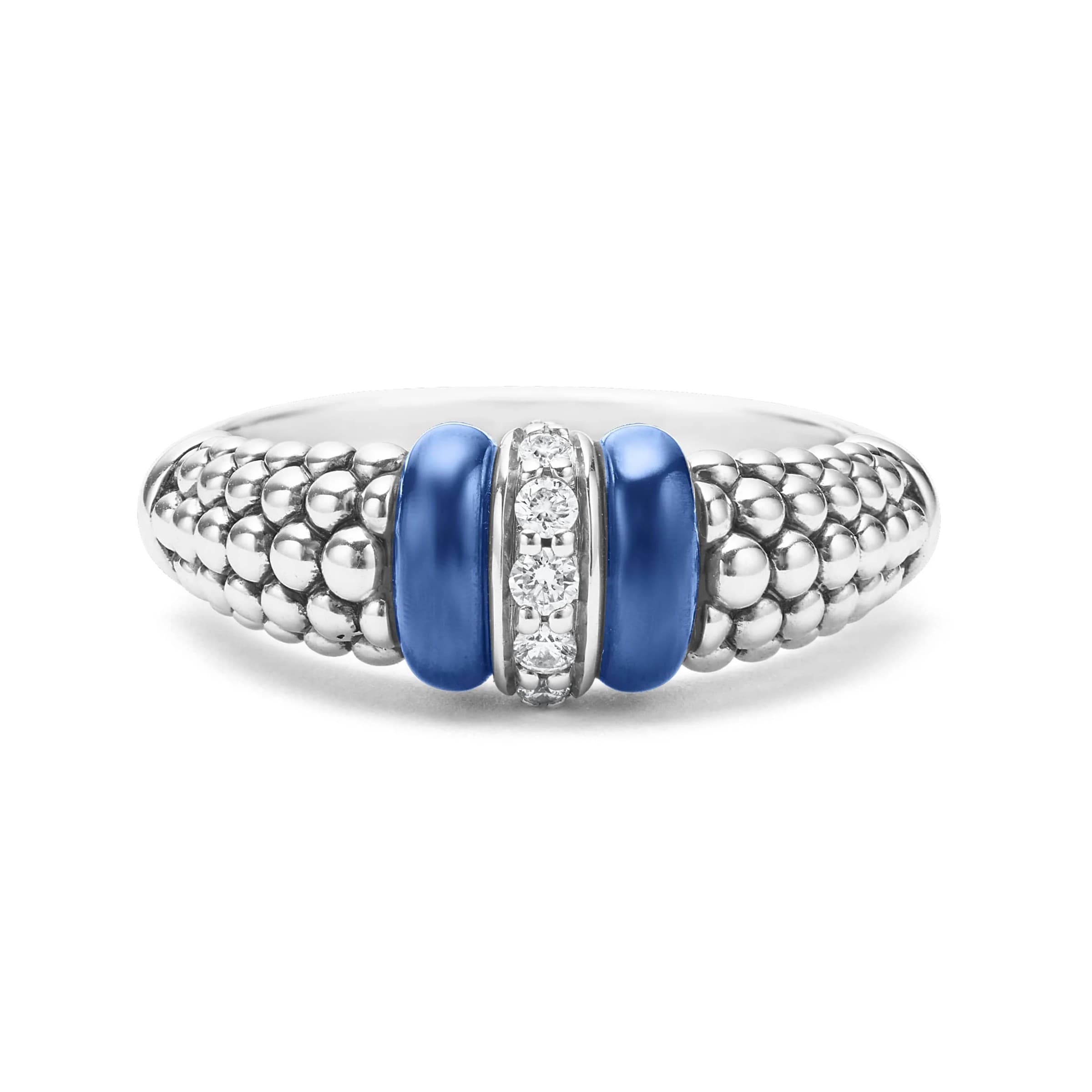 Lagos Blue Caviar Ceramic and Diamond Caviar Ring