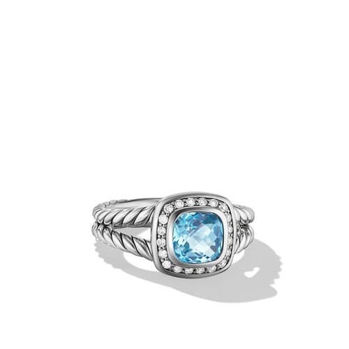 David Yurman Petite Albion Ring with Blue Topaz and Diamonds
