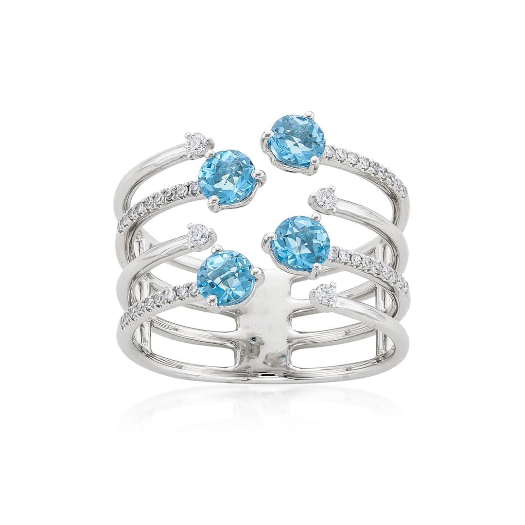 Blue Topaz & Diamond Open 4-Row Ring