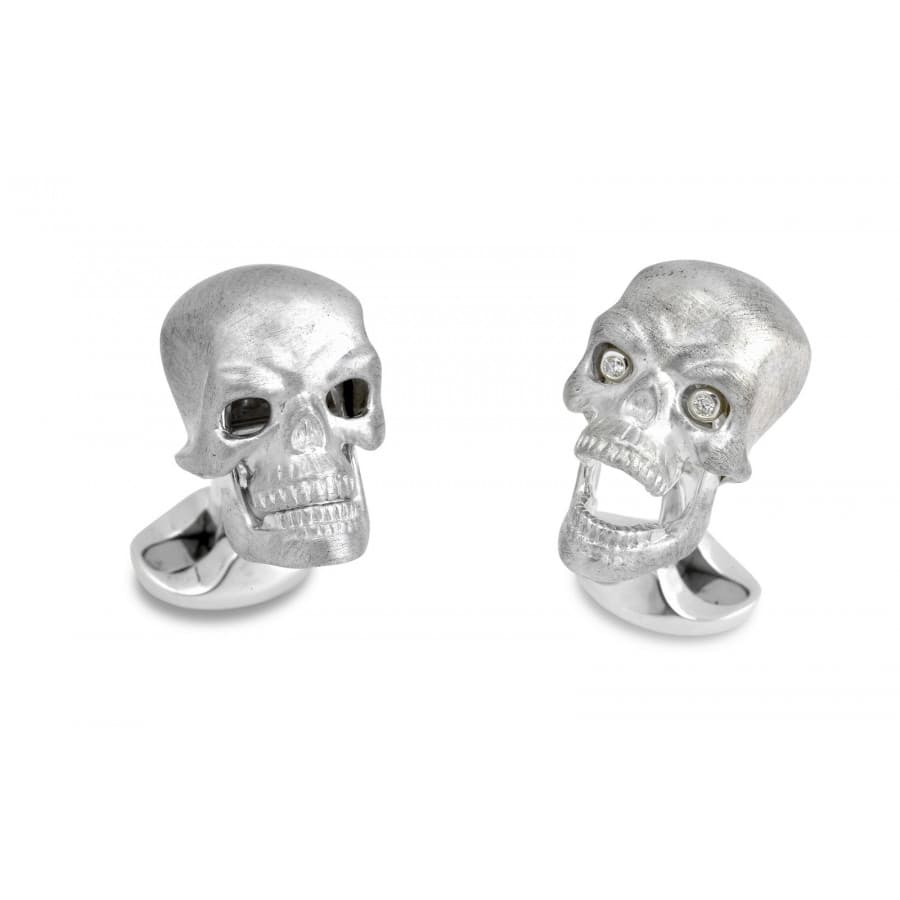 Sterling Silver Skull Cuff Links with Diamond Eyes 0