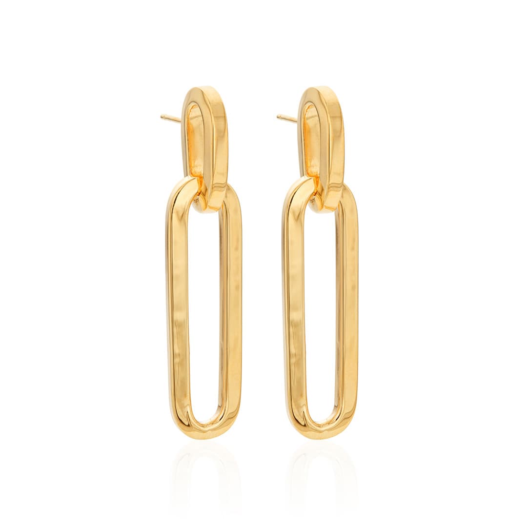 Yellow Gold Plated Oval Link Earrings