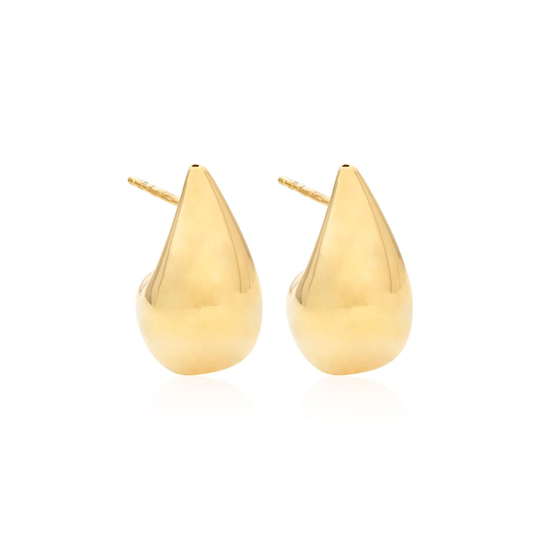 Medium Gold Plated Puffy Teardrop Earrings 0