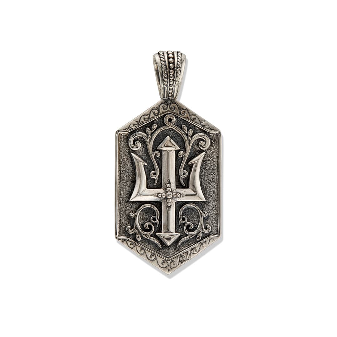 Konstantino Poseidon Silver Trident Dog Tag Pendant 0