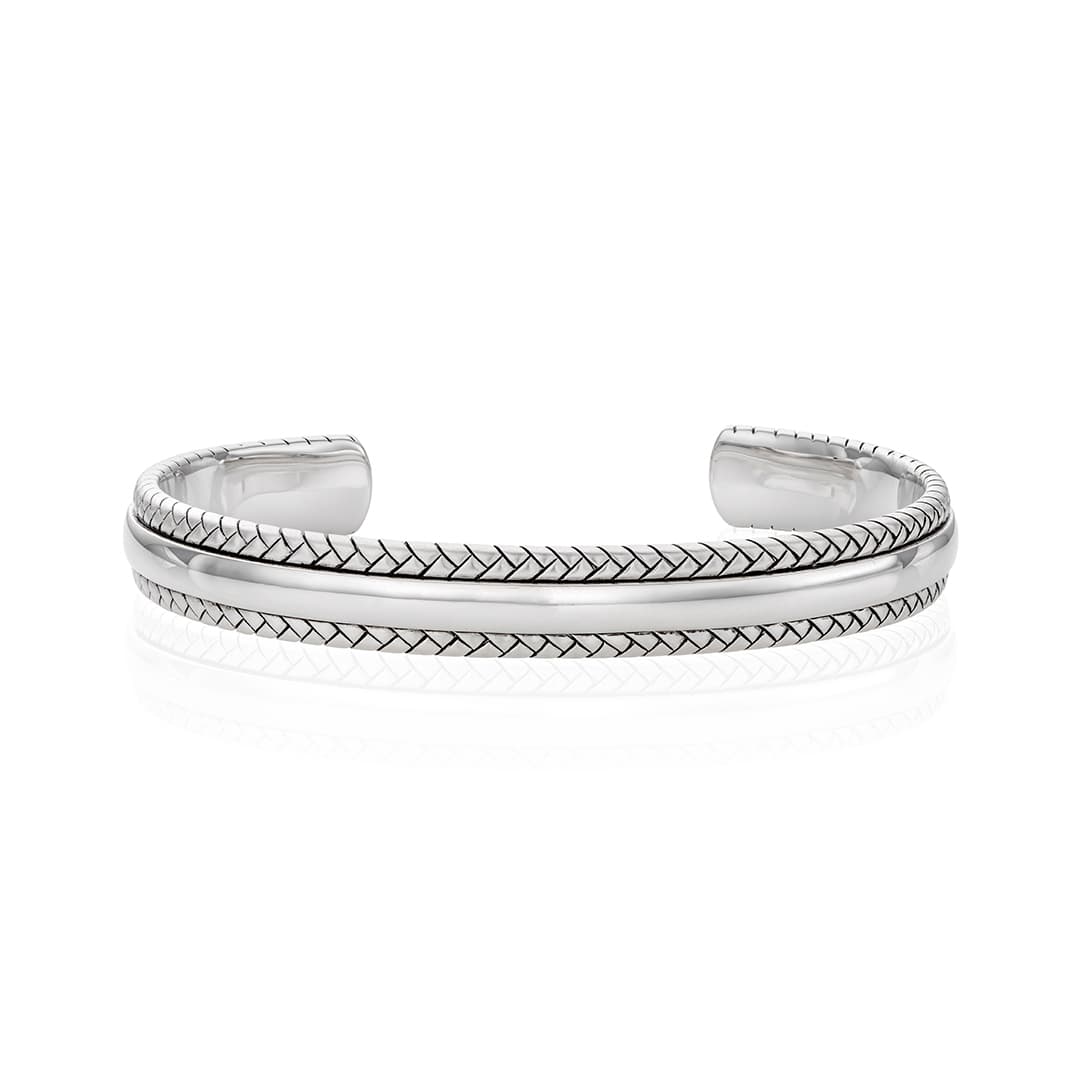 Silver Cuff Bracelet with Rope Edge Details