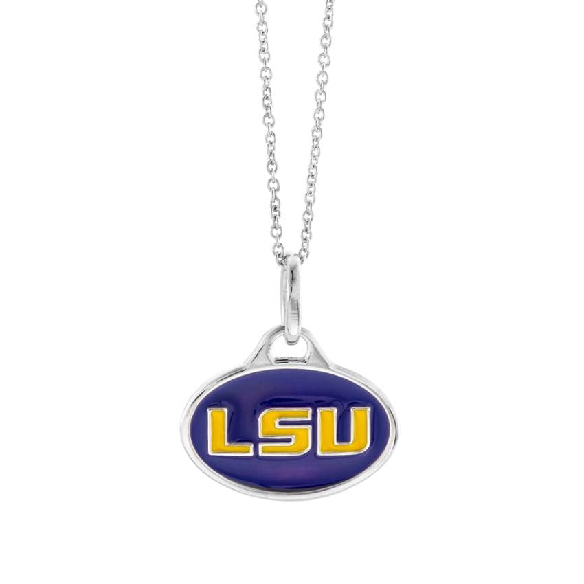 Sterling Silver & Enamel LSU Pendant Necklace 0