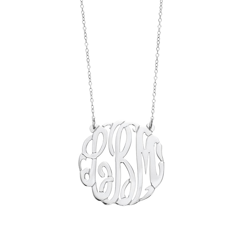 30mm Sterling Silver Script Monogram Pendant Necklace 0