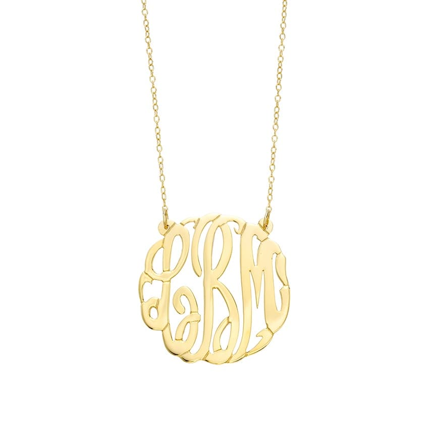 30mm Gold Plated Script Monogram Pendant Necklace 0