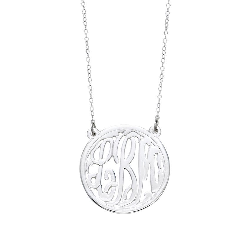 30mm Sterling Silver Circle Monogram Pendant Necklace
