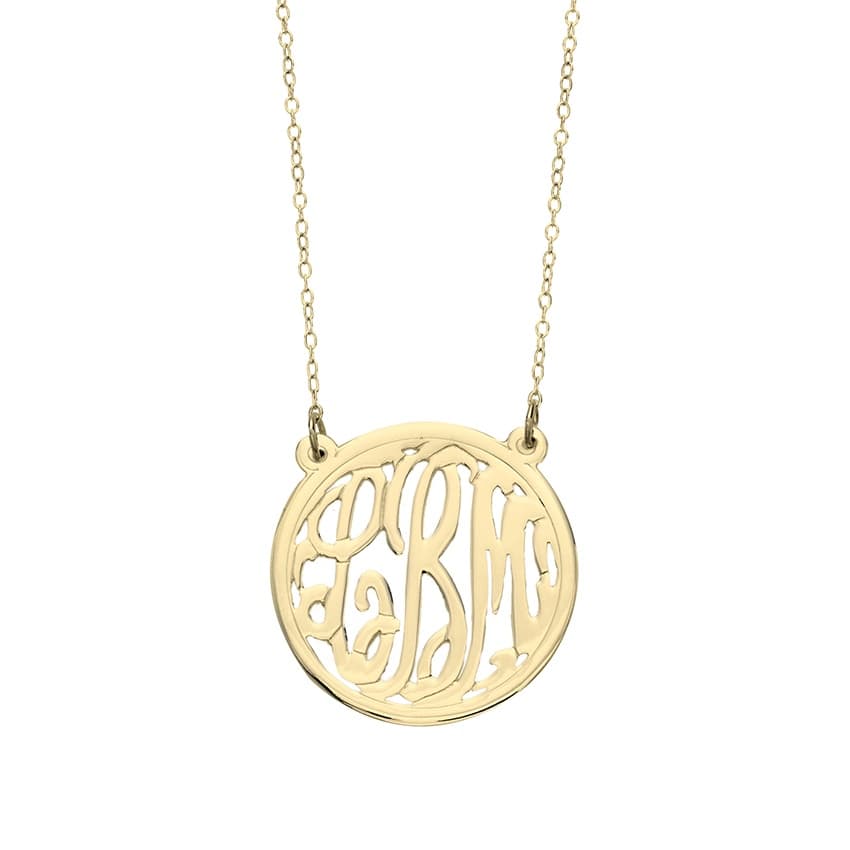 30mm Gold Plated Circle Monogram Pendant Necklace
