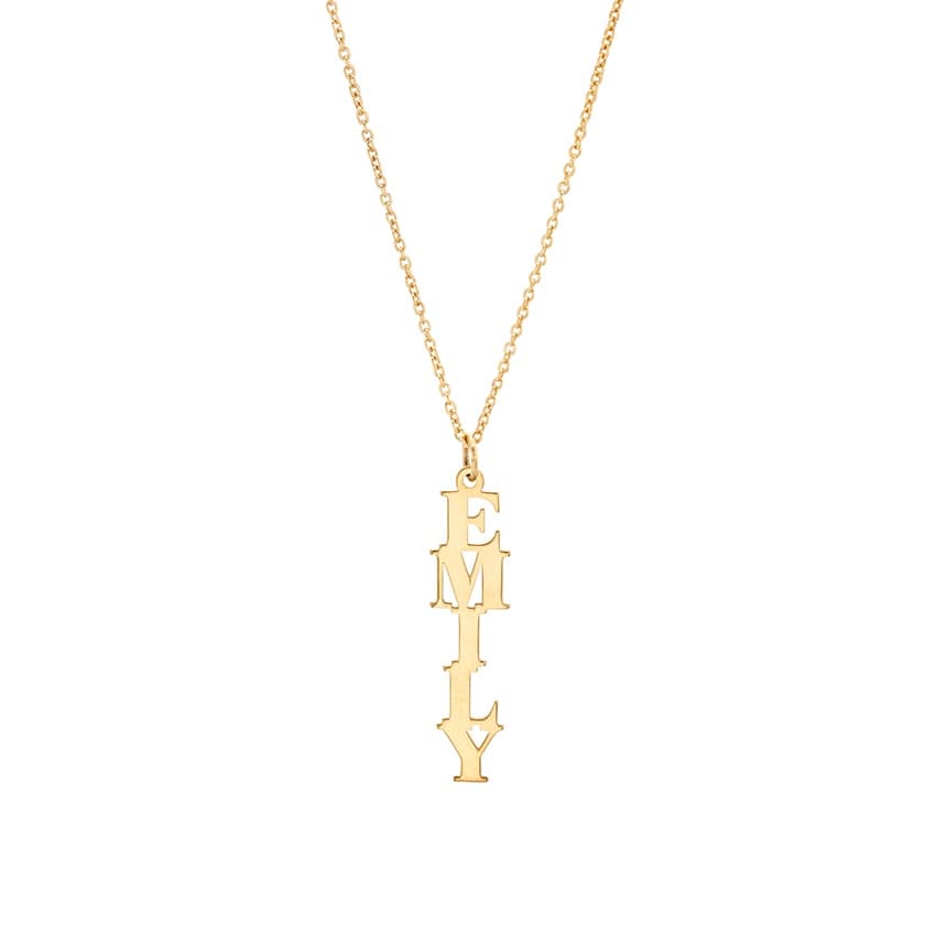 Yellow Gold Plated Vertical Monogram Pendant Necklace 0