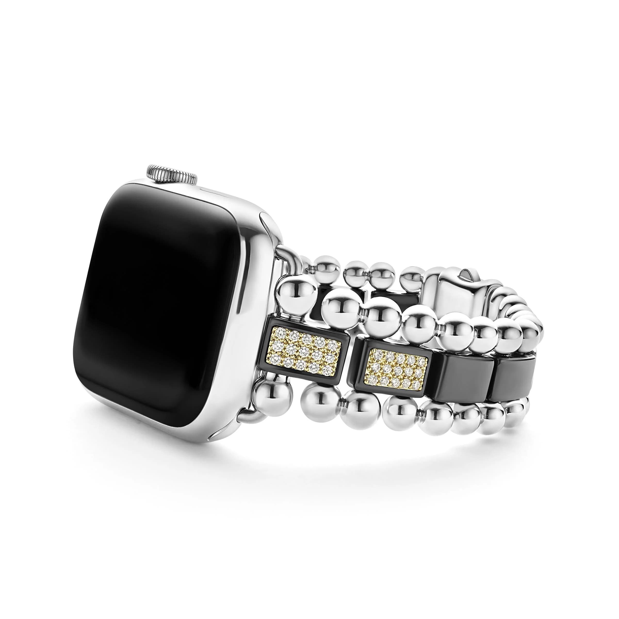 Lagos Smart Caviar Black Ceramic Half Diamond Watch Bracelet